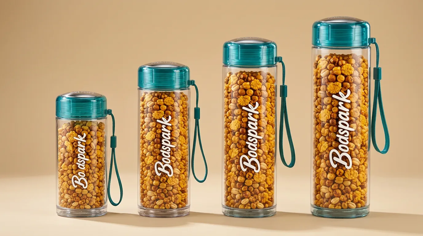 BodSpark jars in 200g, 300g, 500g and 800g sizes lined up
